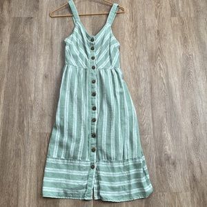 Linen blend open front dress .